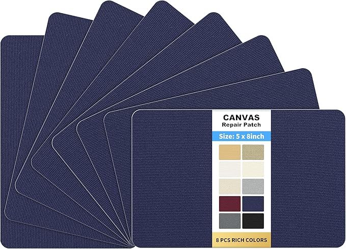 KING MOUNTAIN Canvas Repair Patch 5×8 Inch 8 Pcs Self-Adhesive Waterproof Fabric Patch for Sofas, Tents, Furniture,Tote Bags, Car Seats (Dark Blue)