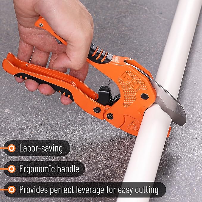 Bates- PVC Pipe Cutter, Cuts up to 1-1/4" Inch, Mini Tube Cutter 1/8" to 7/8", Ratcheting PVC Pipe Cutter Tool, Pipe Cutters PVC Pipe Shears, Plastic Pipe Cutter, PVC Cutter Tool, PVC Ratchet Cutter