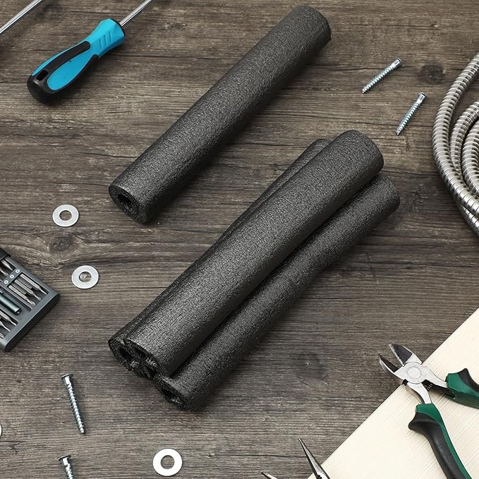 Amylove 12 Pcs 3.3 Feet Foam Pipe Insulation Foam Tube Insulating Water Pipe Pool Swim Noodles Heat Preservation Pipe Covers for Tubing Outdoor Freeze Protection (Black,3/4 Inch)
