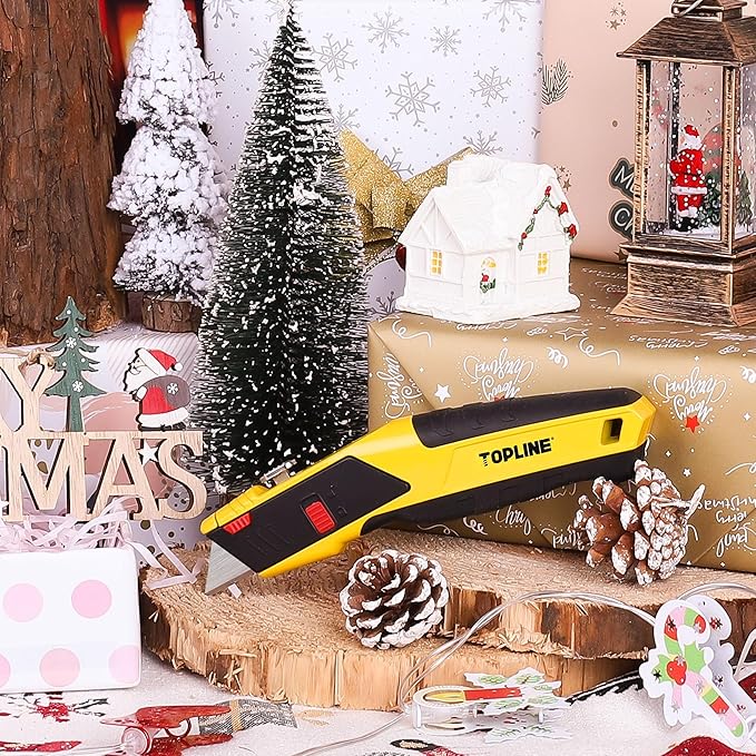 TOPLINE Heavy Duty Auto-Loading Utility Knife, Safety Box Cutter Knife for Quick Blade Change, Box Cutter Retractable with Blade Storage, 5-Piece SK5 Blades Included