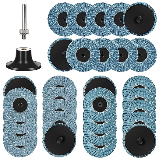 31Pcs 2 Inch Zirconia Flap Disc Roll Lock Sanding Discs 40/60/80 Grit for Die Grinder with 1/4" Holder for Wood Metal Sanding, Rust Removal, Grinding and Finishing