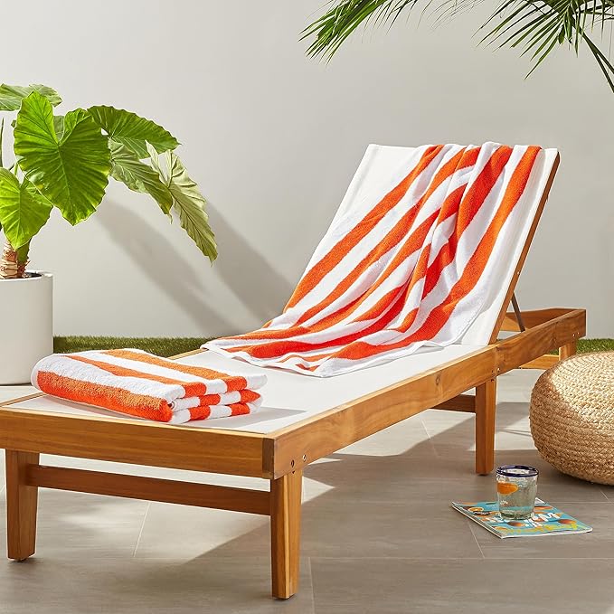 Amazon Basics Cabana Stripe Beach Towel, Pack of 4, Orange, 30 in x 60 in