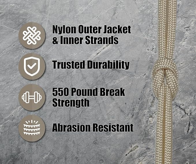 BORED? PARACORD! 550 lb Paracord - Ideal for Crafting, Camping, DIY Projects, Active & Military Outdoors - Strong Survival Rope - Tactical Parachute Cord Type III - Cream 250 Feet