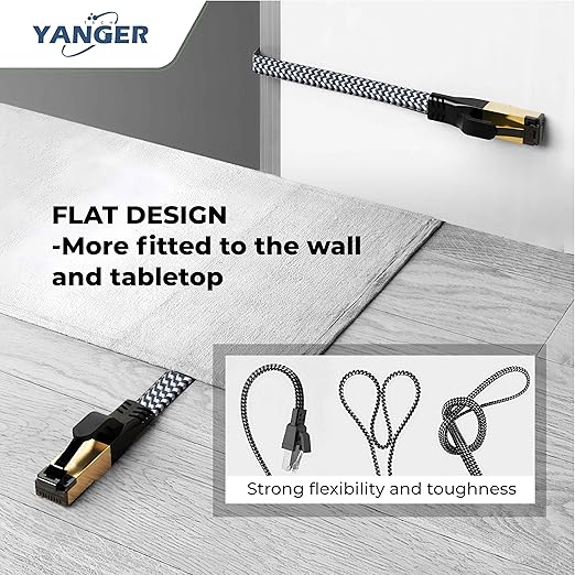 YANGER Cat8 Ethernet Cable 100FT，Nylon Braided High Speed Heavy Duty Network LAN Patch Cord, 40Gbps 2000Mhz with Gold Plated RJ45 Connector, Indoor&Outdoor for Modem/Router/Gaming/PC