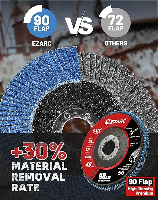 EZARC 12 Pack 40 Grit Flap Discs 4 1/2 for Angle Grinder, 4.5" x 7/8" T27 High Density Jumbo Zirconia Sanding Disc for Rust Removal, Finishing, Grinding, Deburring