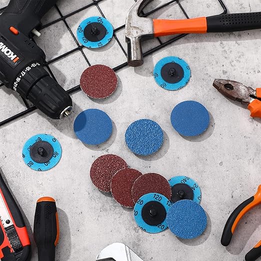 Chumia 250 Pcs Mix Roll Lock Discs Set 36 60 80 120 240 Grit 2 Inch Sanding Discs Die Grinder Accessories Aluminum Oxide Surface Conditioning for Surface Prep Polish Burr Paint Removal (Red,Blue)
