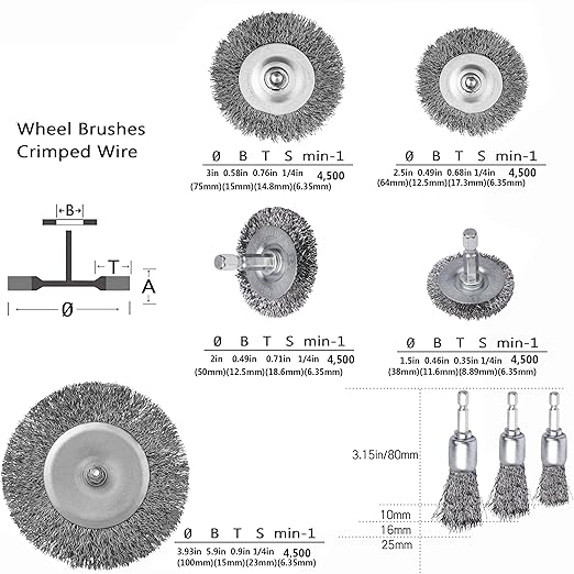 Wire Wheel Cup Brush Set,0.012-Inch Coarse Crimped Carbon Steel,Die Grinder Wire Brush for Drill,1/4In Hex Shank,Wire Drill Brush Set (24 Pack)