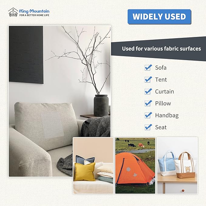 KING MOUNTAIN Canvas Repair Patch 9 x11 Inch 2 Pcs Self-Adhesive Waterproof Fabric Patch for Sofas, Tents, Furniture,Tote Bags, Car Seats (Rice Coffee)