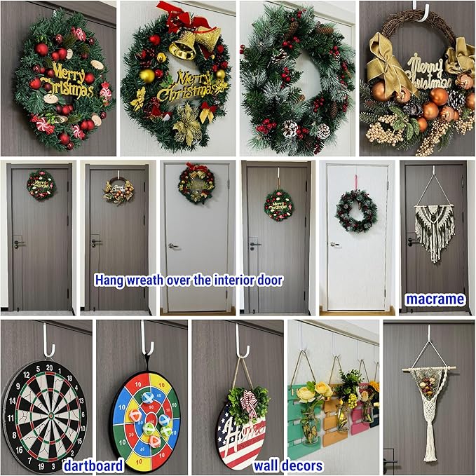 Over The Door Metal Hooks with Plastic Coating 5.5" Fit 0.5" to 1 3/4" Door 4 Pcs Heavy Duty Single Towel Robe Rack Wreath Bathroom Shower Hanger Shoe Organizer Ironing Board Short White