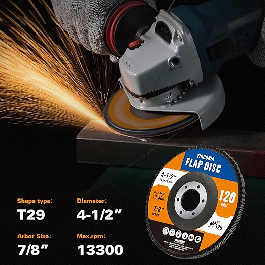 10 Pack Zirconia Flap Discs 4 1/2 for Angle Grinder 120 Grit Flap Disc, 7/8” Arbor Flap Wheel for Grinding, Rust Removal, Sanding and Finishing, T29