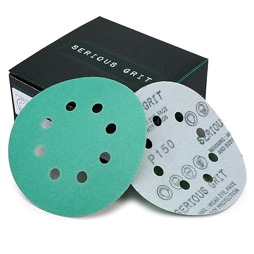 Sanding Discs 5 Inch 8 Hole 150 Grit - Heavy-Duty Hook & Loop Wet Dry Film Sandpaper Discs - Very Fine Sand Paper for Random Orbital Sanders - Wood, Automotive, Metal, etc - 50 Pack Box