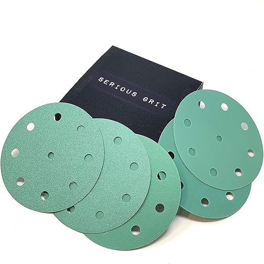 5-Inch 9-Hole Sanding Discs Assortment - 80, 120, 150, 180, 220 Grit (10 of Each) - Heavy-Duty Hook & Loop Film Discs - Sandpaper for Random Orbital Sanders - 50 Pack Box