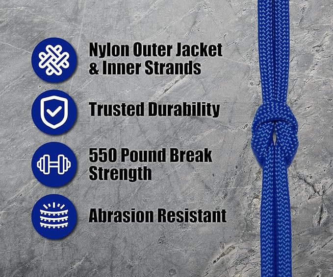 BORED? PARACORD! 550 lb Paracord - Ideal for Crafting, Camping, DIY Projects, Active & Military Outdoors - Strong Survival Rope - Tactical Parachute Cord Type III - Royal Blue 250 Feet
