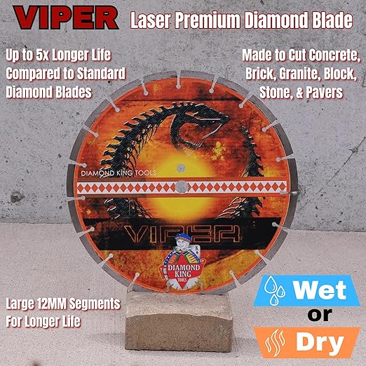 14 Inch Viper Laser Concrete Diamond Blade – Professional Grade for Concrete, Brick, Block, Stone & Pavers – Precision Dry or Wet Cutting Disc for Electric or Gas Saws (14" X 1"-20mm Arbor)