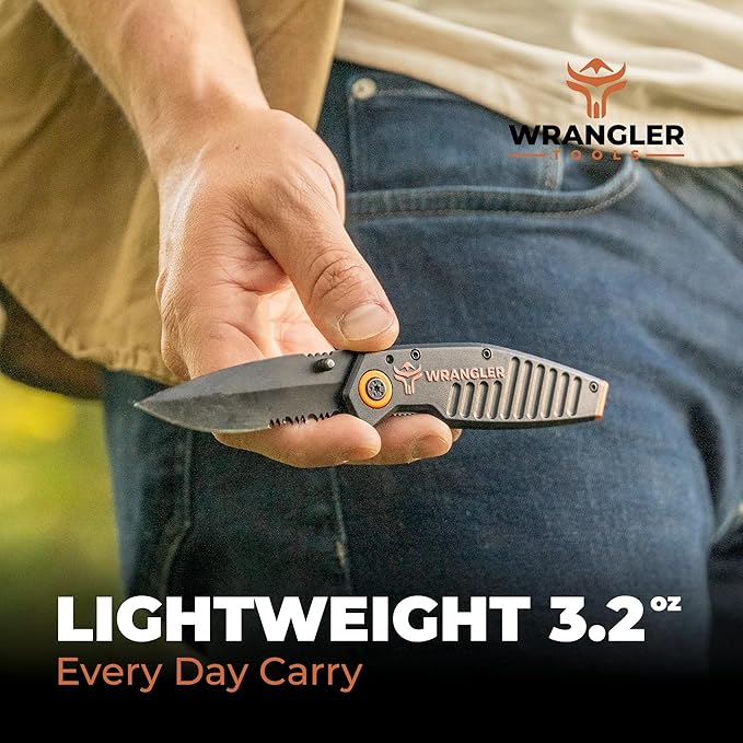 EDC Pocket Knife - Compact Every Day Carry Tactical Pocket Knife - 2.9" 8Cr13MoV Drop Point Partially Serrated Blade - Lightweight 3.2oz - Folding Knife