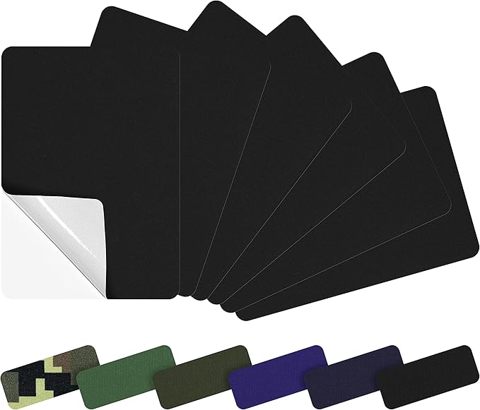 Azobur 6-Pack Nylon Repair Patch Self Adhesive Vinyl Outdoor Camping Gear Repair Kit,Waterproof Fabric Repair Patches for Down Jacket, Tent, Sleeping Bag （Black）