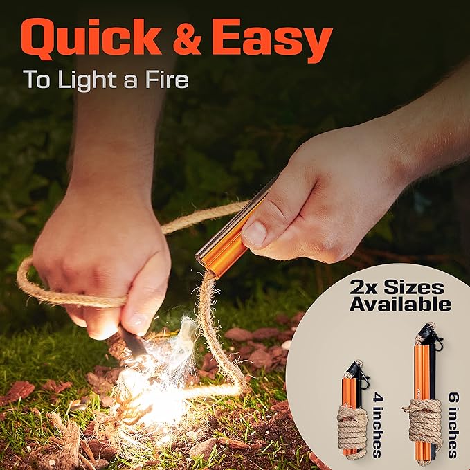 Fire Starter Survival Tool - All-in-One Flint and Steel Fire Starter Kit - Ferro Rod Fire Starter with 36" Waterproof Tinder Wick Rope and Steel Fire Striker - Patented Firestarter | Prepared4X