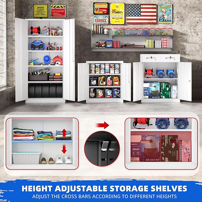 Pataku Metal Storage Cabinet, Garage Cabinet with Doors and Shelves 36" Hx32 Wx16 D, Steel Lockable File Cabinets for Office, Home, Garage, Basement, Industrial, White