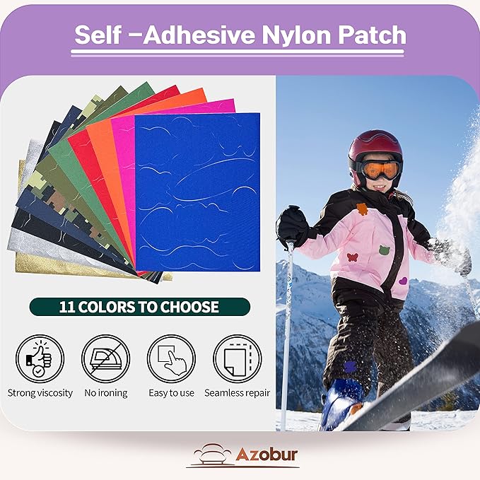 Azobur Nylon Repair Patches Self Adhesive Vinyl Outdoor Camping Gear Repair Kit,Waterproof Fabric Repair Patches for Down Jacket, Tent, Sleeping Bag (15x20cm）