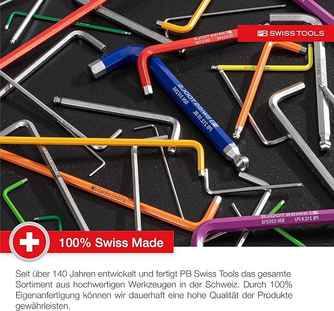 PB SWISS TOOLS Allen Key Set PB 212.LH-10 | 100% Swiss Made | 9-Piece Long Hex Key Set Size 1.5-10 mm for Screwdriving Work in Industry and Handcraft
