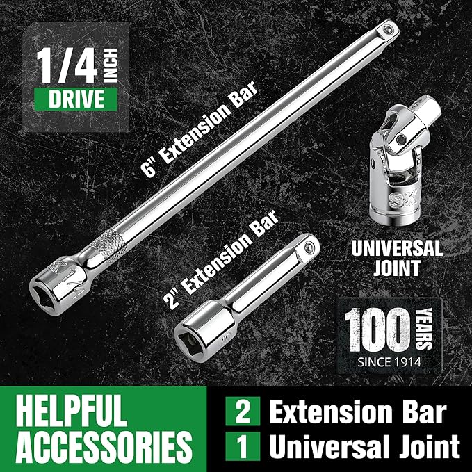 SK 1/4" Drive Socket Set with 160-P Ratchet, 52-Piece, SAE & Metric, SuperKrome Finish, Premium CR-V Construction, with EVA Foam Tool Organizer