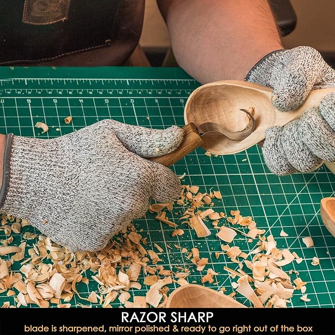 BeaverCraft Spoon Carving Hook Knife SK1 - Spoon Carving Tools Right-Handed - Crooked Whittling Knife for Spoons Kuksa Bowls and Cups, Whittling Tools for Beginners and Professional Carvers