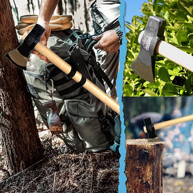 Prandi Axes Merlin C45 Forged Carbon Steel Splitting Maul - Hickory Handle with Leather String - Ideal for Firewood, Splitting, and Chopping - 35.43" L x 8.78" W, 3000g Head 3.014.30.TH - No Sheath