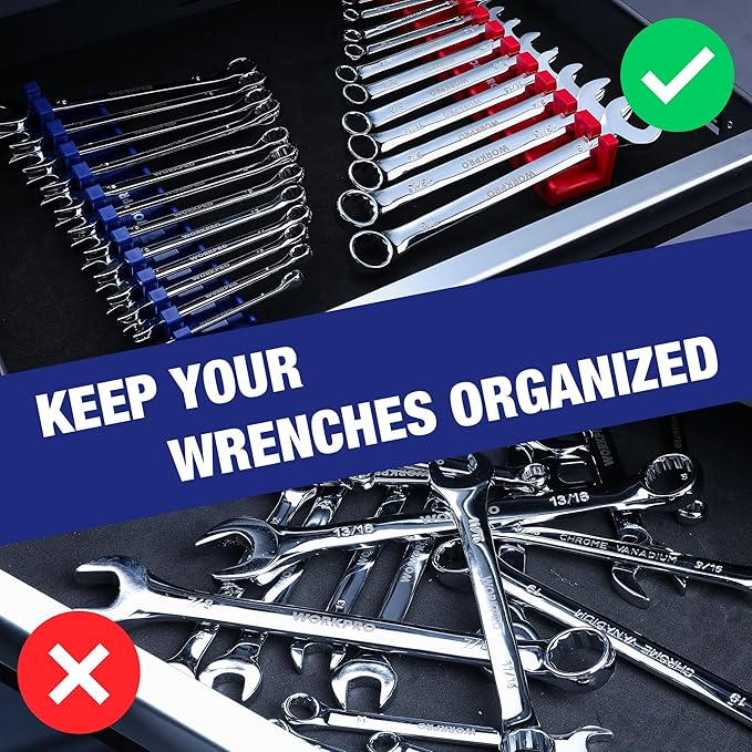 WORKPRO 2-Piece Magnetic Wrench Organizer Rack Set, 24 Slots Fits SAE (5/16' to 3/4') and Metric (9 mm to 20 mm) Wrench Holder Trays to Keep Wrenches Organized