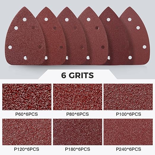 S SATC 36 PCS Mouse Sander Sandpaper 6 Holes Detail Sander Sandpaper Palm Sander Paper Hook and Loop Mouse Sanding Pads Assorted 60/80/100/120/180/240 Grit