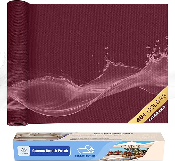 KING MOUNTAIN Canvas Repair Tape,Outdoor Gear Patch, 12×60 Inches,Waterproof,Self-Adhesive for Repairing Boat Covers,Sun Shades,Sofas,Tents,Lounge Chairs,Awnings (Burgundy)