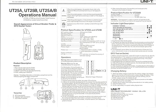 UNI-T UT25A Circuit Breaker Finder line Detector American Specification Socket Tester W/Analogue Receiver&LED Indicator Leakage Circuit Breaker