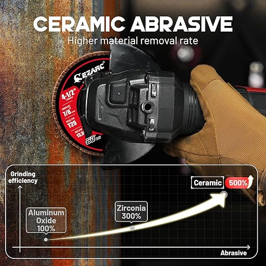 EZARC Ceramic Flap Discs 60 Grit, 4 1/2 x 7/8-Inch Flap Sanding Disc, Type 29 Ceramic Grinding Wheel for Stainless Steel, Non-Ferrous Metal, Cast Iron, Sheet Metal, 10 Pack