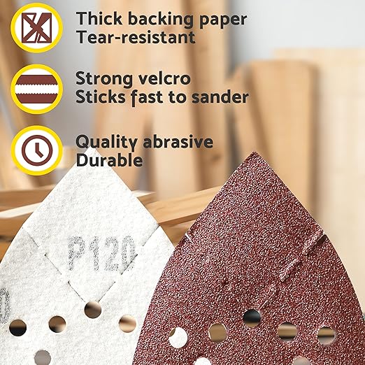 S&F STEAD & FAST Mouse Sander Pads 120 Grit 50 Pack, Mouse Sandpaper for Black and Decker Sander, 12 Hole Hook and Loop Sanding Pads, Detail Palm Sand Paper Set with Tack Cloth