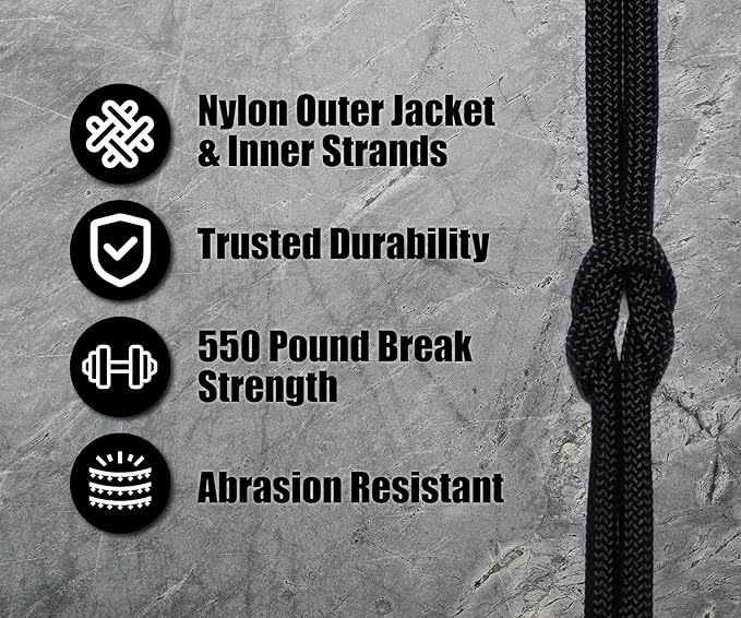 BORED? PARACORD! 550 lb Paracord - Ideal for Crafting, Camping, DIY Projects, Active & Military Outdoors - Strong Survival Rope - Tactical Parachute Cord Type III - Black 50 Feet