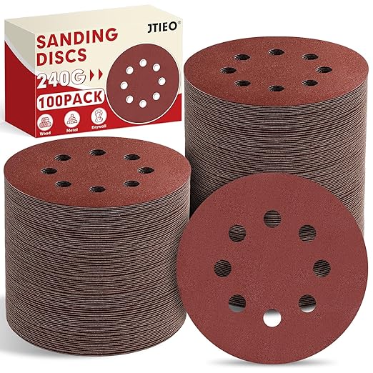 JTIEO 5 Inch Sanding Discs – 100 PCS 220 Grit Sandpaper Assortment, Hook & Loop Orbital Sander Pads, Round Sanding Pads for Random Orbital Sanders