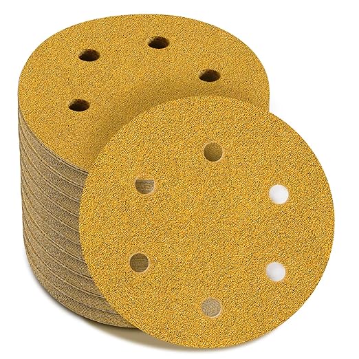 6 Inch - 6 Hole Hook and Loop Sanding Discs 60 Grit, Random Orbital Sandpaper for Automotive and Woodworking - 100 Pack