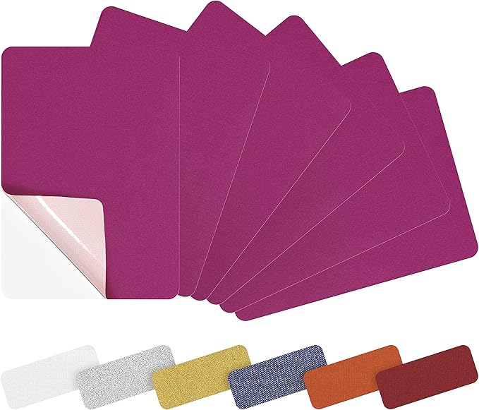 Azobur 6-Pack Nylon Repair Patch Self Adhesive Vinyl Outdoor Camping Gear Repair Kit,Waterproof Fabric Repair Patches for Down Jacket, Tent, Sleeping Bag （Rose Red）
