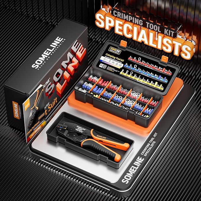 SOMELINE Wire Terminals Crimping Tool, with 30 Sizes Insulated Ratcheting Terminals Crimper Kit of AWG 22-10 Insulated Electrical Butt Bullet Spade Fork Ring Spade Splice Crimp Terminals
