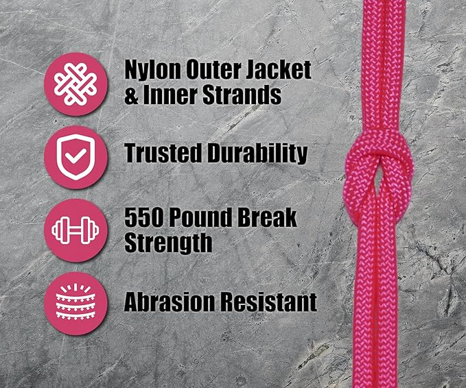 BORED? PARACORD! 550 lb Paracord - Ideal for Crafting, Camping, DIY Projects, Active & Military Outdoors - Strong Survival Rope - Tactical Parachute Cord Type III - Neon Pink 1000 Feet