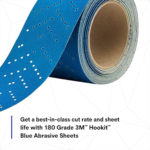 3M Hookit Blue Abrasive Sheet Roll, 36191, Multi-Hole, 2.75 in x 13 yd, 180+ Grade, Automotive Sanding Roll Sandpaper for Coating Removal, Body Repair, Auto Sanding