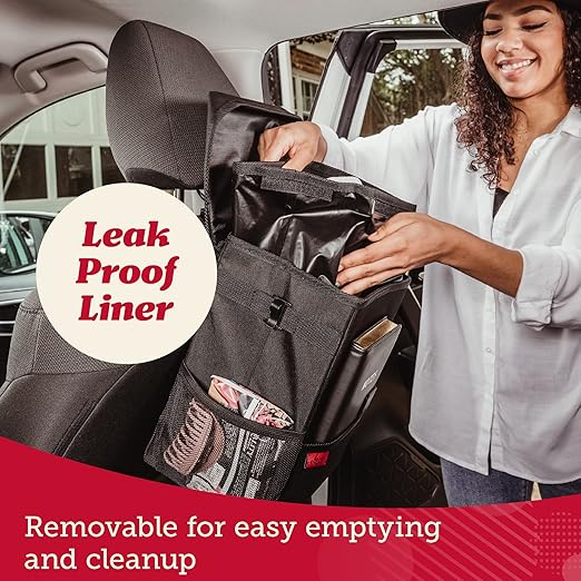 Lusso Gear Spill-Proof Car Trash Can (3.5 Gallon) - Easy to Clean Hanging Garbage Bin - Leak-Proof Lid, Removable Liner, Waterproof - Keeps Truck, SUV, Car, Minivan Clean & Odor Free (Gray)