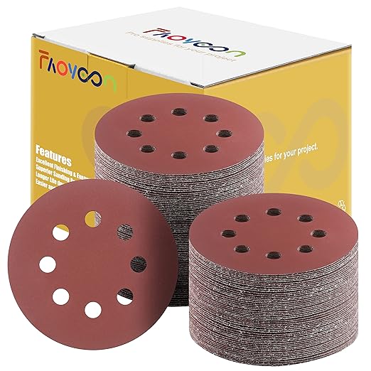 Sanding Disc 5 Inch 8 Hole, 100 Pcs Orbital Sanding Discs Hook and Loop, Sandpaper for polishing and Grinding, 1000 Grit Sand Paper for Random Orbital Sander