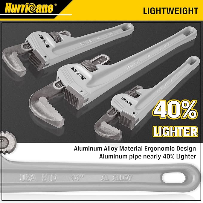 HURRICANE 3-Piece Aluminum Pipe Wrench Set,10", 14", 18", Heavy Duty Adjustable Plumbing Wrench Set, 40% Lighter, Wider Application Range