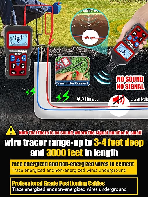 NOYAFA NF-826 Underground Cable Tester Locator Circuit Tracer Metal Pipe Detector Wire Tracker Tool Detects Wall\Underground Wires, Cables, Water and Gas Pipeline Paths
