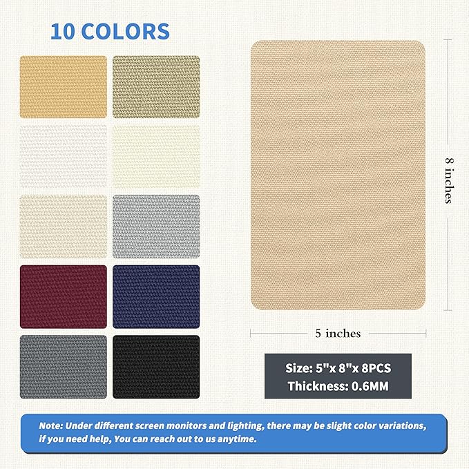 KING MOUNTAIN Canvas Repair Patch 5×8 Inch 8 Pcs Self-Adhesive Waterproof Fabric Patch for Sofas, Tents, Furniture,Tote Bags, Car Seats (Khaki)