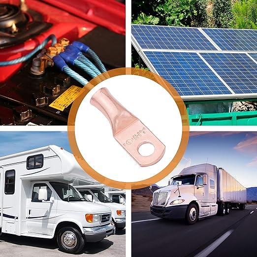 SELTERM 25pcs 8 AWG #10 Stud Battery Lugs, Ring Terminals, Heavy Duty Copper Wire Lugs, Battery Cable Ends, 8 Gauge Ring Terminal Connectors, UL Bare Copper Eyelets Electrical Battery Cable Lugs