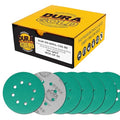 Dura-Gold Premium 100 Grit 5" Green Film Sanding Discs, 8-Hole Pattern, Box of 50 - Dustless Hook & Loop Backing Sandpaper for DA & Random Orbital Sanders, Sand Automotive Paint Woodworking Furniture