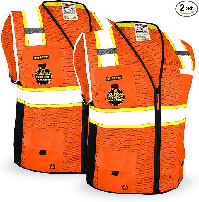 KwikSafety - Charlotte, NC - BIG KAHUNA Safety Vest [2 PACK] Class 2 ANSI OSHA Reflective Vest Durable High Visibility Vest Construction Safety Vest for Men Industrial Work Gear/Orange Small