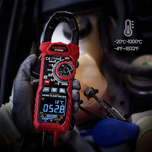 KAIWEETS HT208D Inrush Clamp Meter 1000A True RMS AC/DC Current Amp Meter, VFD, LOZ Mode, 6000 Counts, Measures Current Voltage Temperature Capacitance Resistance Diodes Continuity Duty-Cycle