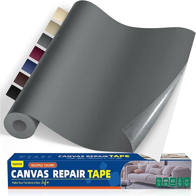 Self-Adhesive Canvas Repair Tape, 16" x 79" Waterproof Canvas Repair Patch, Fabric Patch Repairs Kit for Furniture, Tents, Sunbrellas, Boat Covers Awnings, Couches, Clothes, Bags Dark Gray